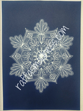 Load image into Gallery viewer, Hand-drawn original work. Black and white mandala designs drip through this flower pattern and pull you into a light and serene space. Softness, connection, love, and support will your heart with this gel pen drawing. Sacred geometry, meditative art, mandala art therapy. Spiritual artwork and energetic artwork made in Canada.