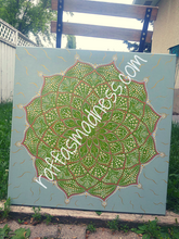 Load image into Gallery viewer, Hand painted canvas. Invite the sacred energy of the desert into your space. Inspired by succulent patterns, this mandala design is ornate, indulgent, and infused with joy, love and gratitude. The energy channeled into this peace was immense and it shows in the attention to detail and the absolute passion for color and mathematics. Enjoy the powerful feelings as they absorb into your cells and subconscious. The universe is everything and we are the universe.
