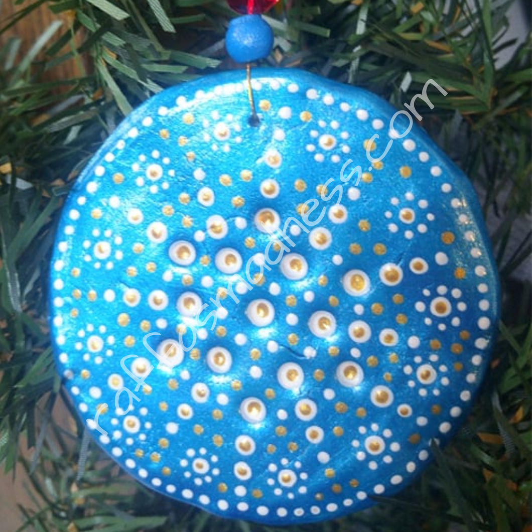 Clay Ornament Blue, Gold & White Mandala