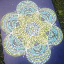 Load image into Gallery viewer, White, green, blue and silver dot patterns. &quot;Outer Space&quot; Original Painting
