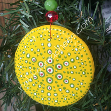 Load image into Gallery viewer, Clay Ornament Green, Yellow, Red &amp; White Mandala
