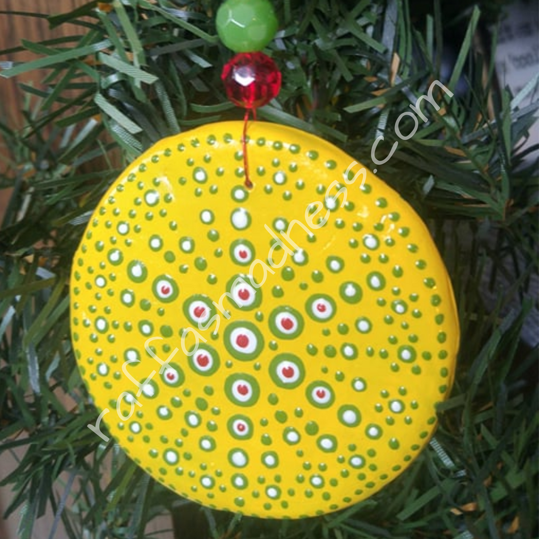 Clay Ornament Green, Yellow, Red & White Mandala