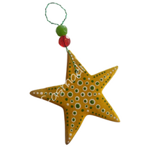 Load image into Gallery viewer, Clay Ornament Gold, White &amp; Green Star
