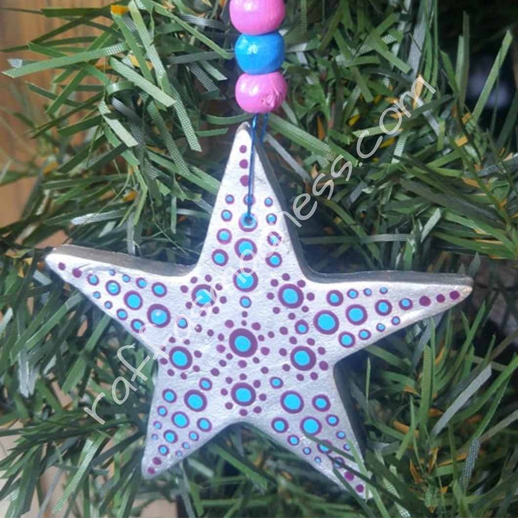 Clay Ornament Silver, Blue & Purple Star